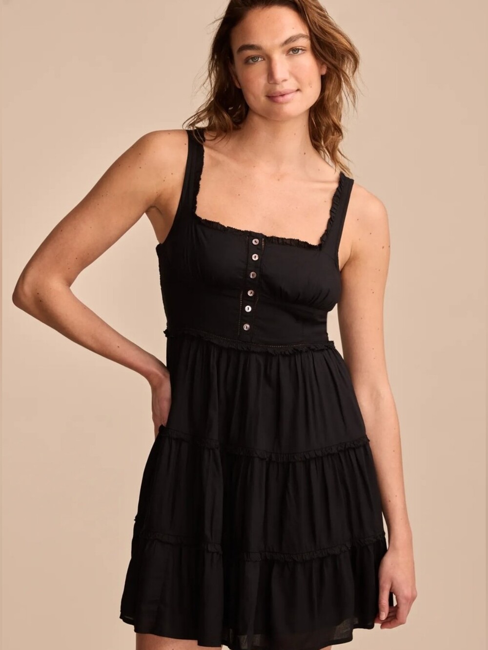 Women's Lucky Brand Tiered Ruffle Mini Dress In Black Size XXL